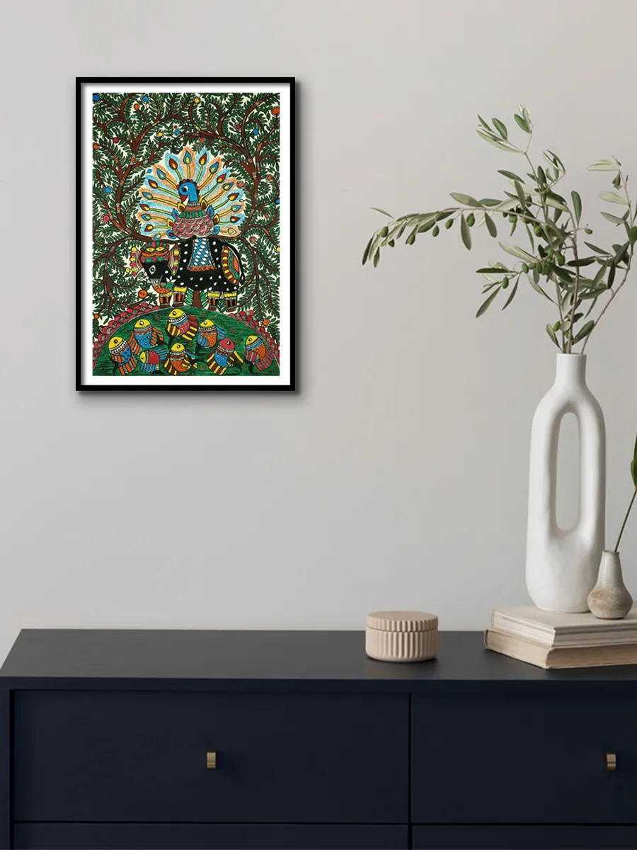 A New Feathery King Madhubani Painting by Ambika Devi
