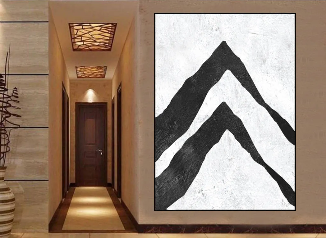 Black and White Abstract Art Minimalist Painting on Canvas Living Room Fp021