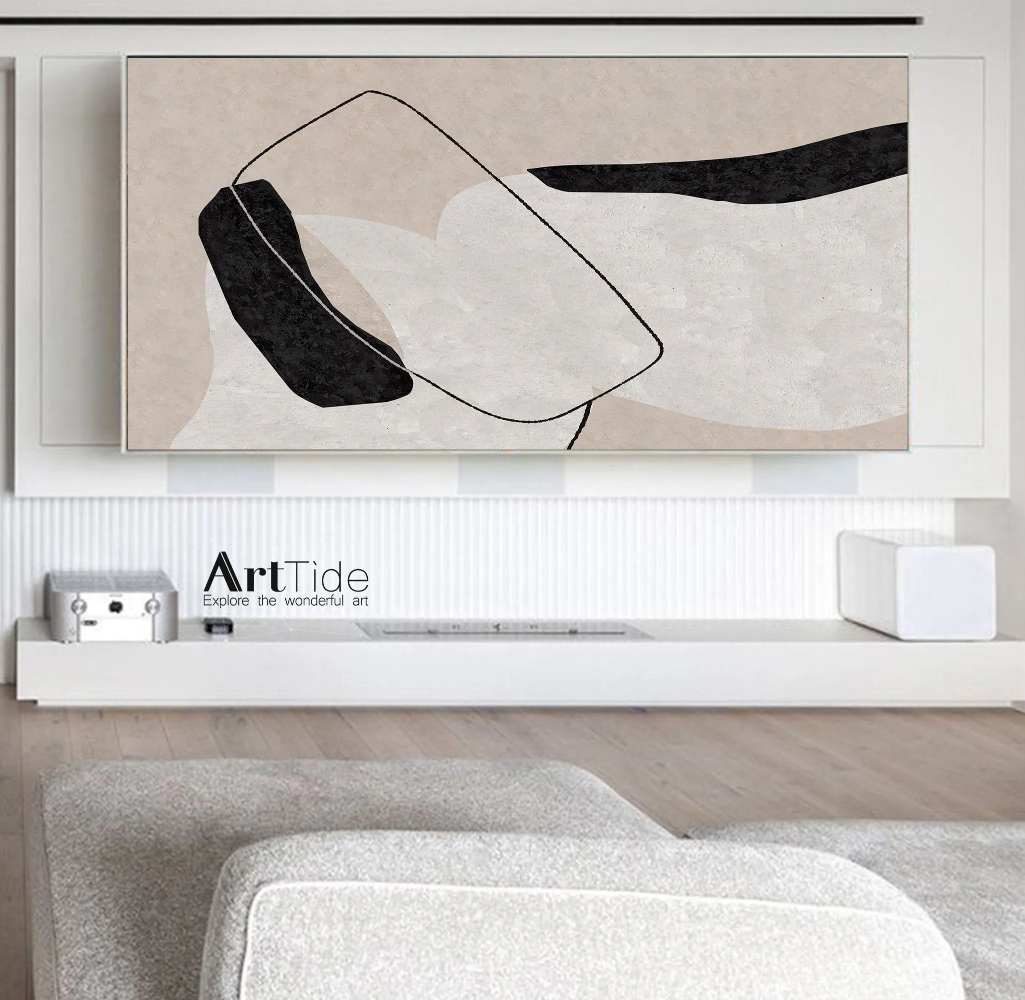 Black And White Abstract Painting Beige Canvas Art Qp103