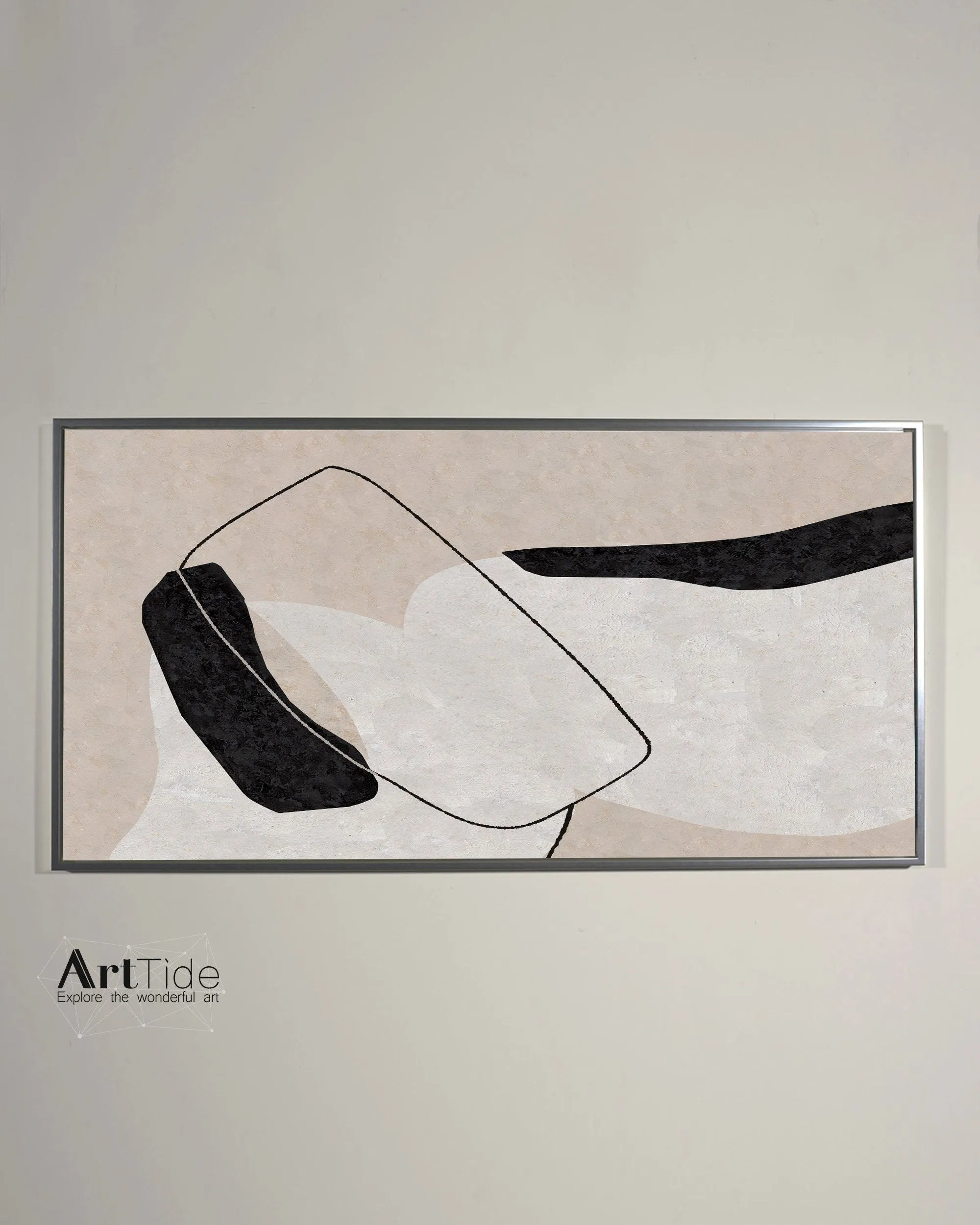 Black And White Abstract Painting Beige Canvas Art Qp103