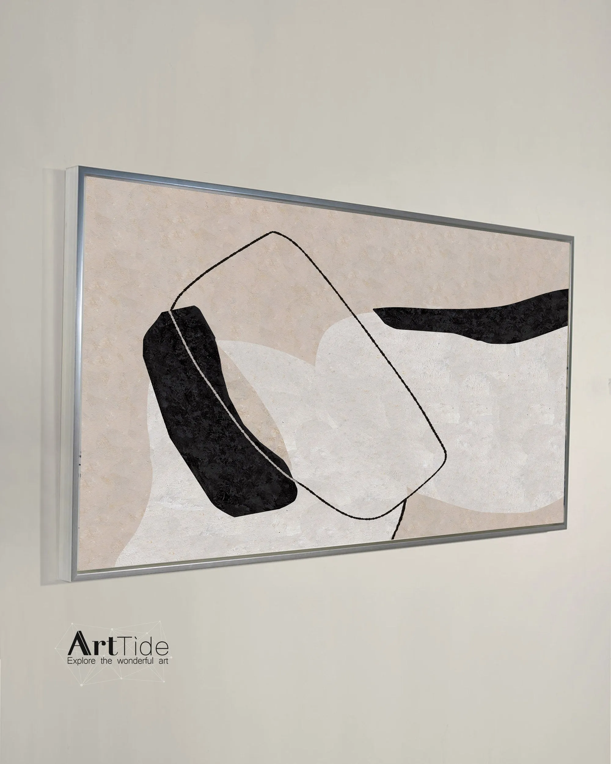 Black And White Abstract Painting Beige Canvas Art Qp103
