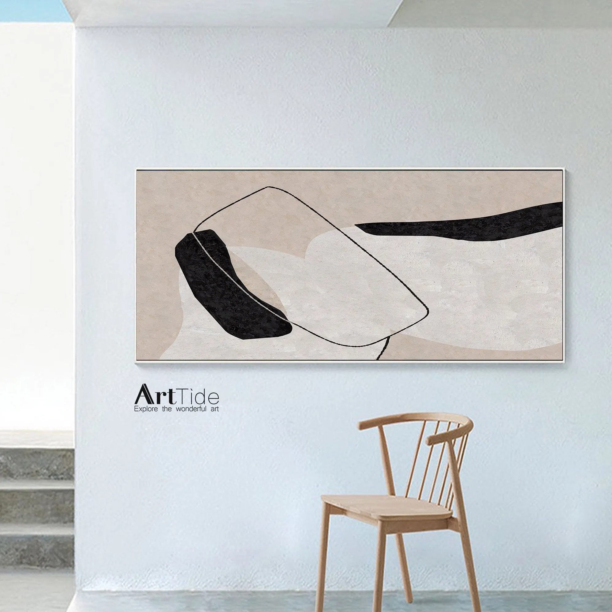 Black And White Abstract Painting Beige Canvas Art Qp103