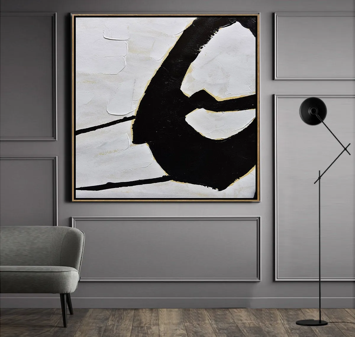 Black and White Abstract Painting Minimalist Art Modern Wall Art Decor Yp108
