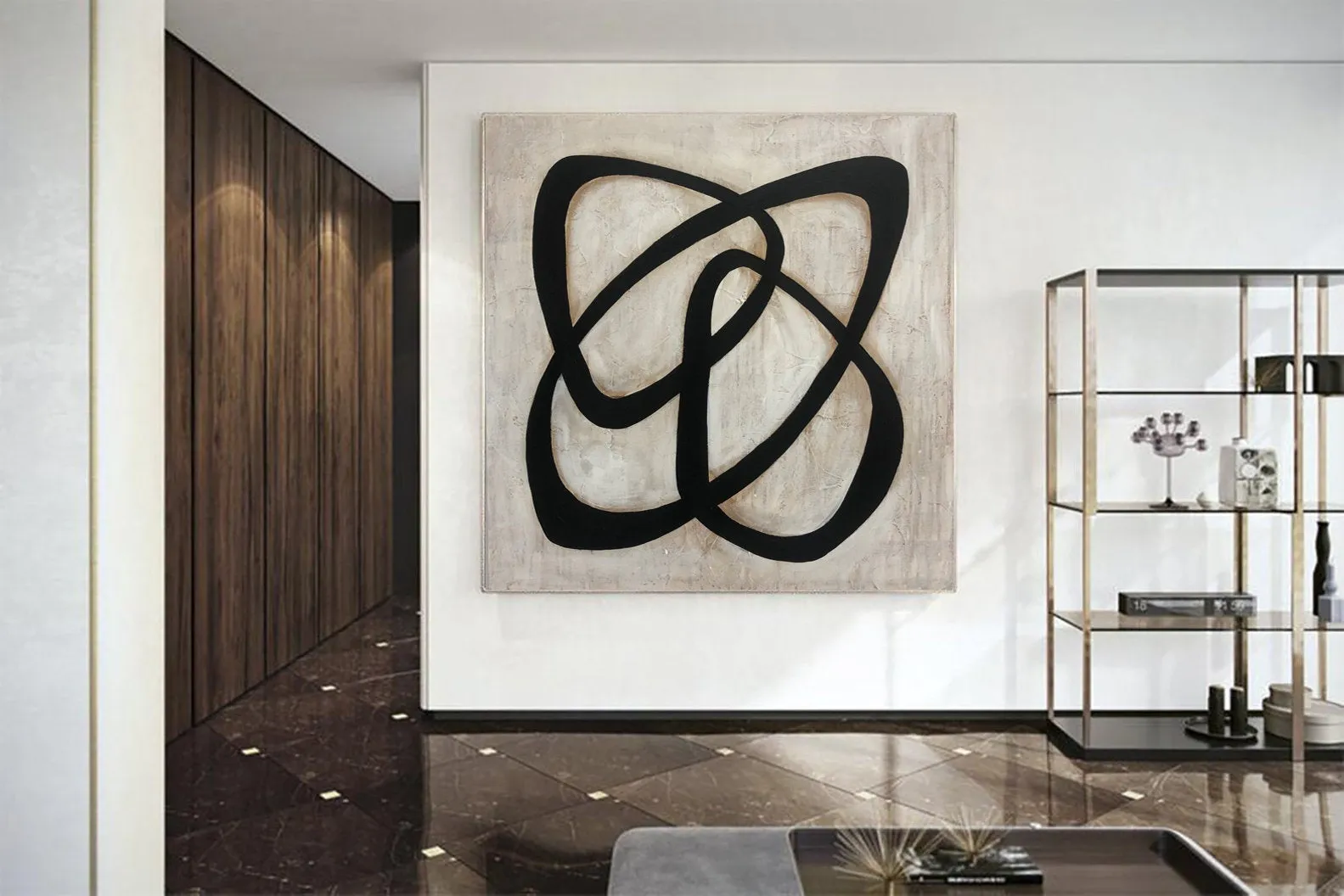 Black And White Abstract Painting Original Artwork Living Room Decor Kp042