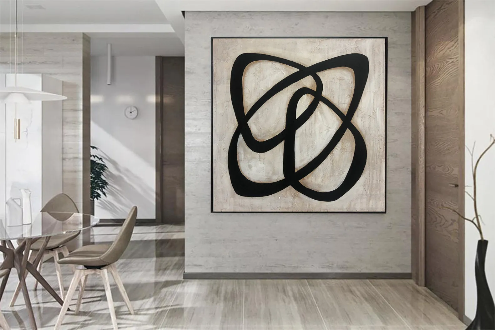 Black And White Abstract Painting Original Artwork Living Room Decor Kp042