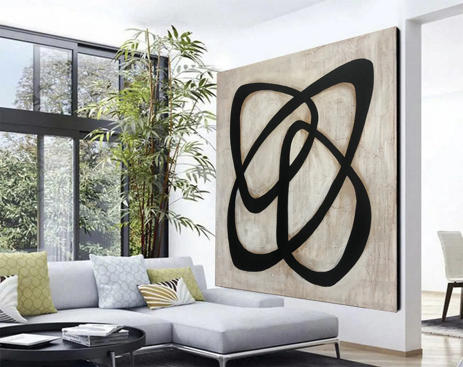 Black And White Abstract Painting Original Artwork Living Room Decor Kp042