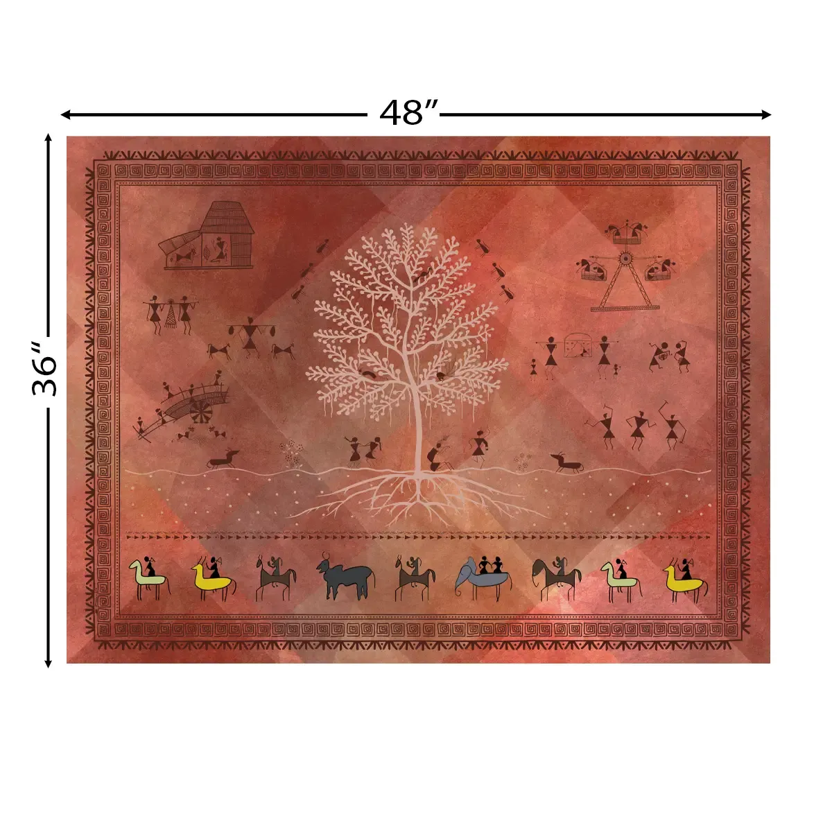 Chitra Indian Warli Painting Frameless Wall Art Digital Print Poster 36 x 48 inches