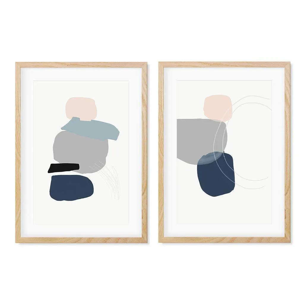 Classic Blue Shapes - Print Set Of 2