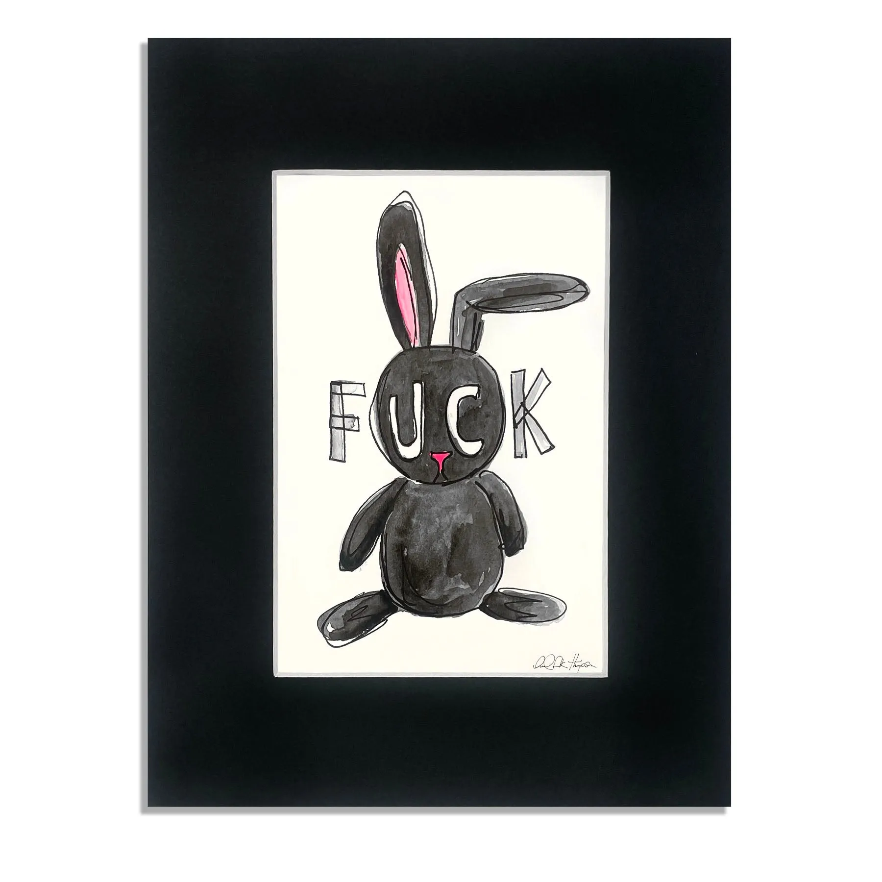 F**k Bunny Original Watercolor painting, 8x10 mat, 5x7 art