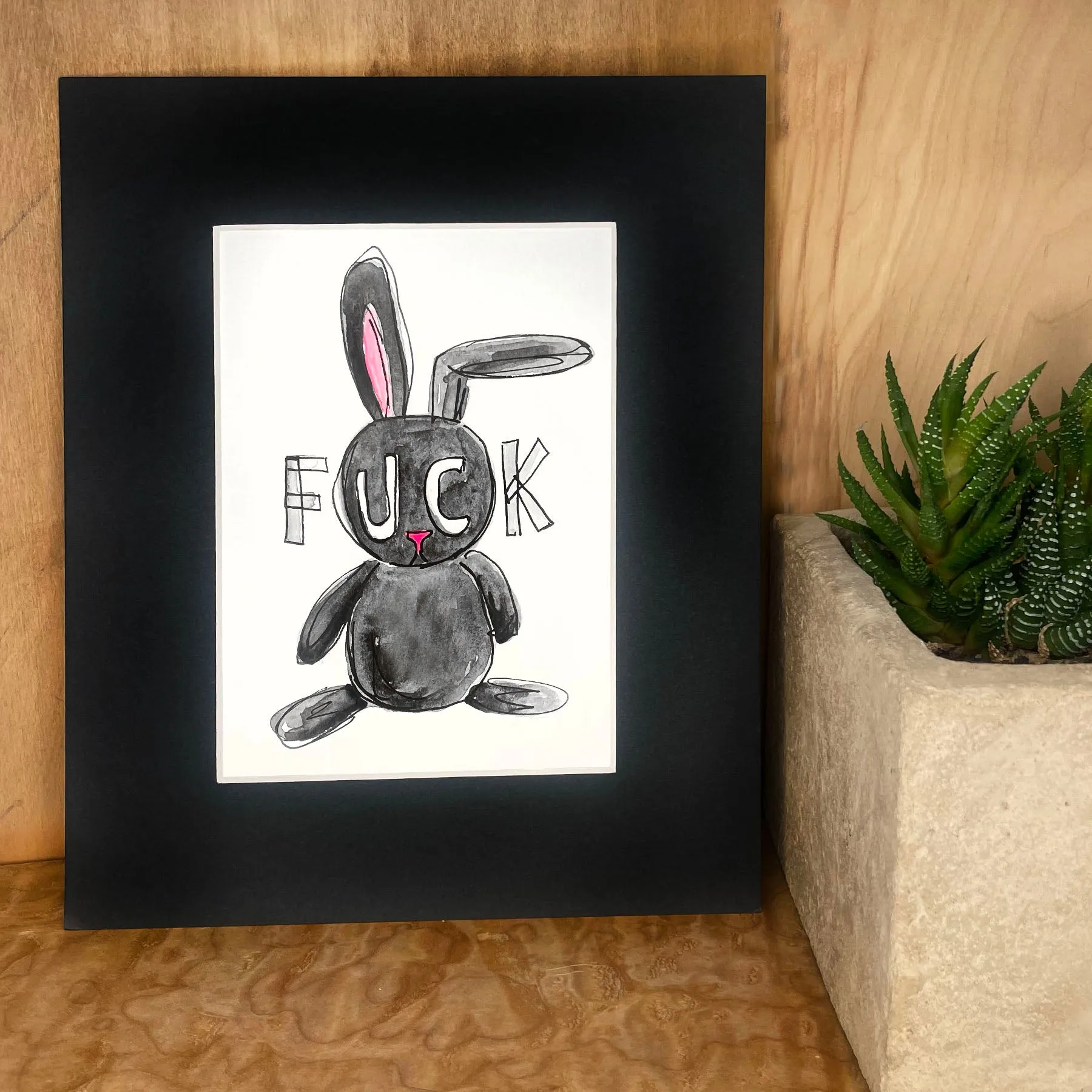 F**k Bunny Original Watercolor painting, 8x10 mat, 5x7 art