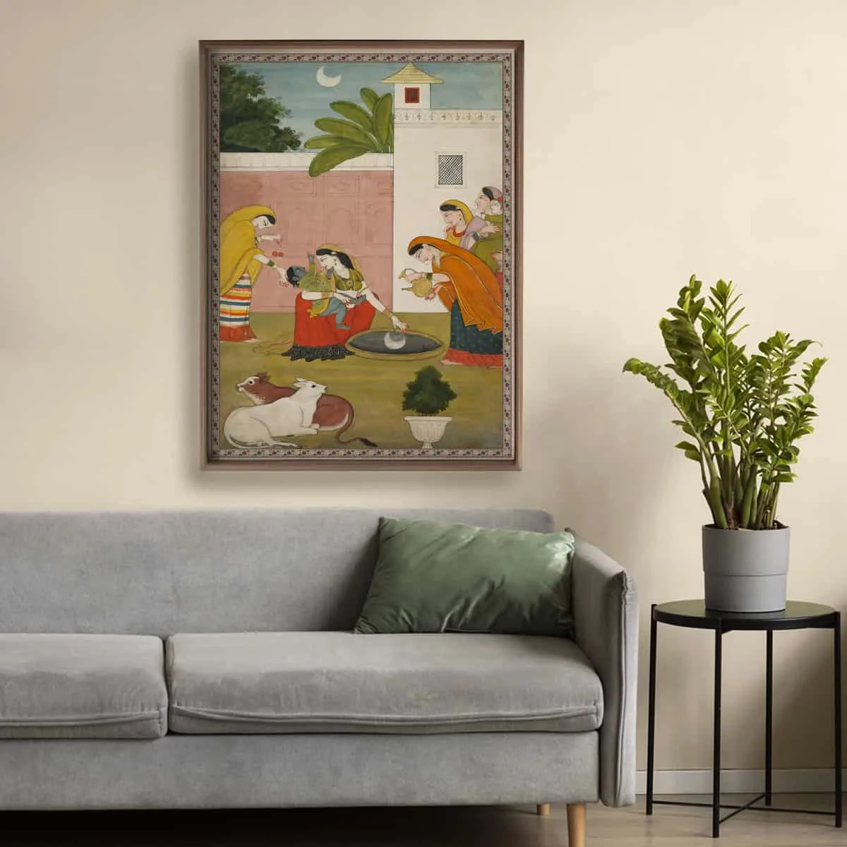Kanha Vintage Indian Painting Frameless Wall Art Digital Print Poster 36 x 48 inches