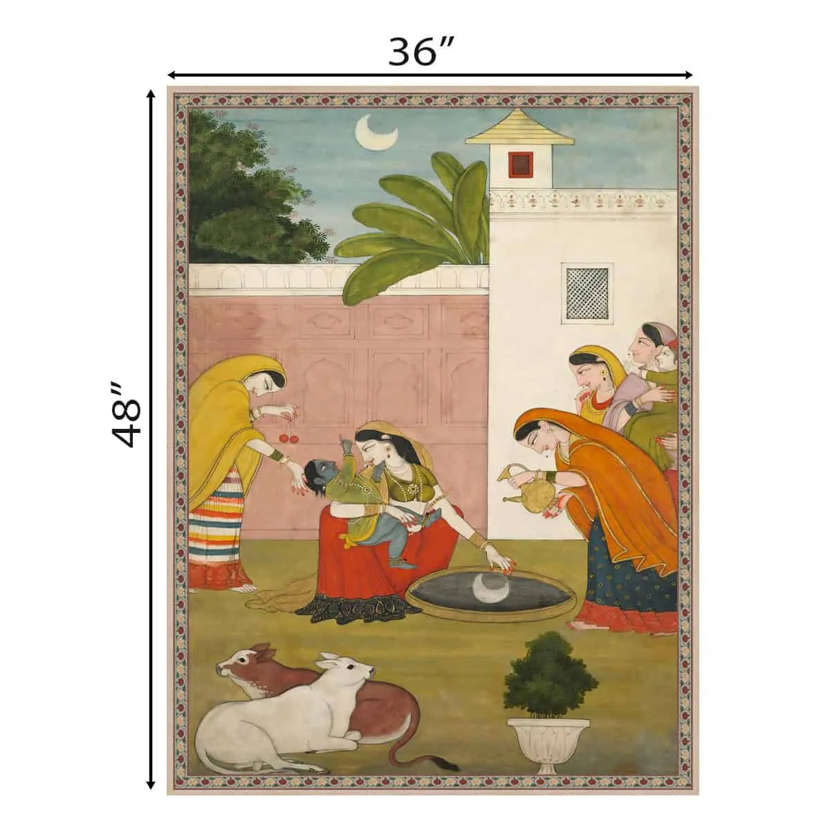 Kanha Vintage Indian Painting Frameless Wall Art Digital Print Poster 36 x 48 inches