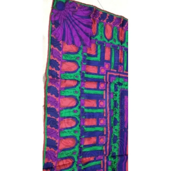 Lanvin Blue Purple Green Pink Print Abstract Silk Scarf