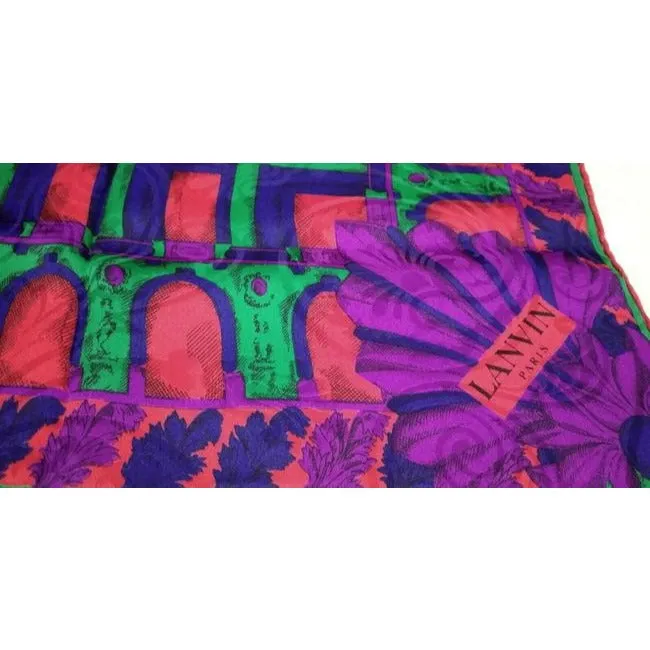 Lanvin Blue Purple Green Pink Print Abstract Silk Scarf