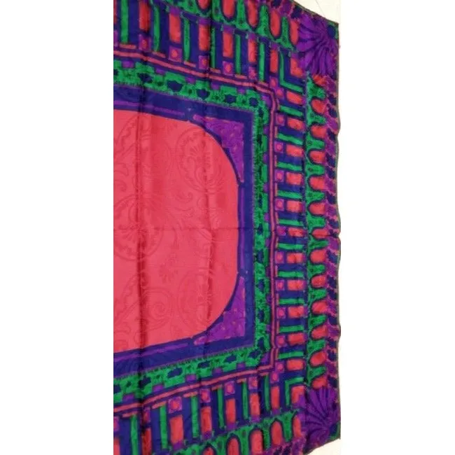 Lanvin Blue Purple Green Pink Print Abstract Silk Scarf