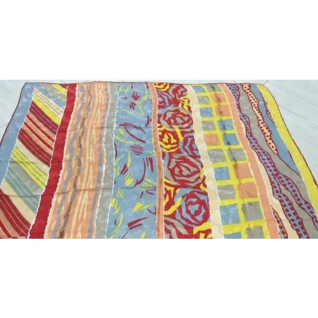 Lanvin Yellow Blue Purple Red Pink Abstract Print Silk Scarf