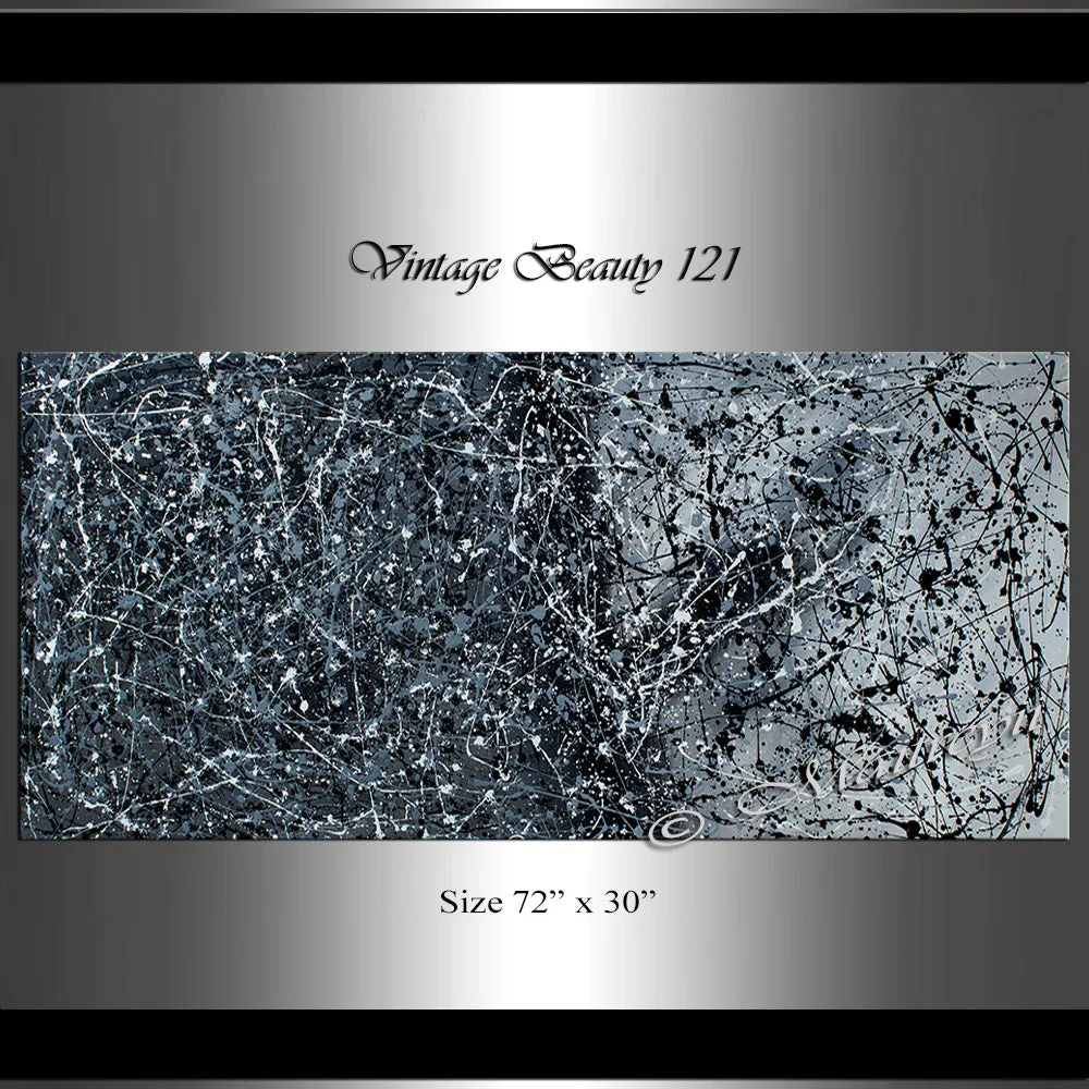 Original Paintings for Sale  Black and white Jackson Pollock  - Vintage Beauty 121