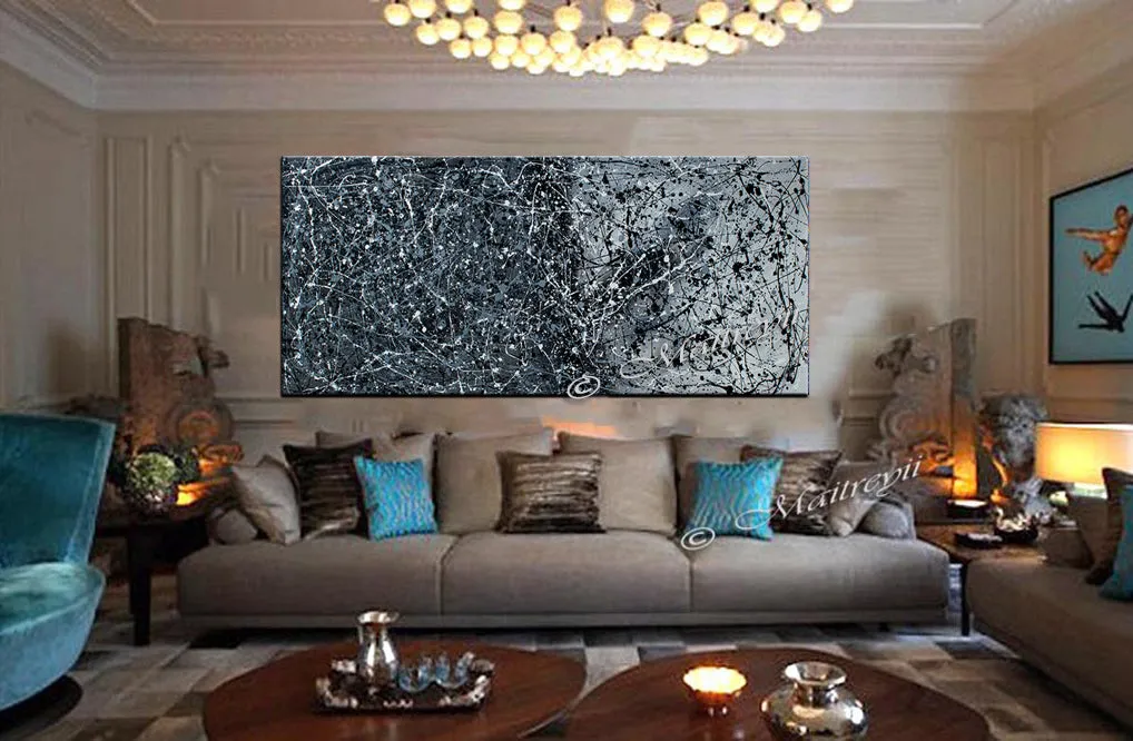 Original Paintings for Sale  Black and white Jackson Pollock  - Vintage Beauty 121