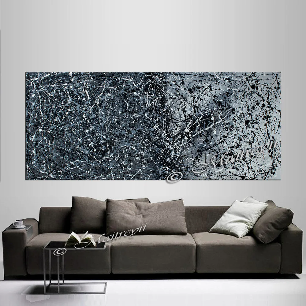 Original Paintings for Sale  Black and white Jackson Pollock  - Vintage Beauty 121