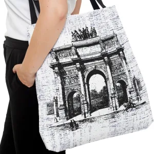 Parisian Arc de Triomphe Sketch Large Tote Bag - Elegant Monochrome Cityscape Design