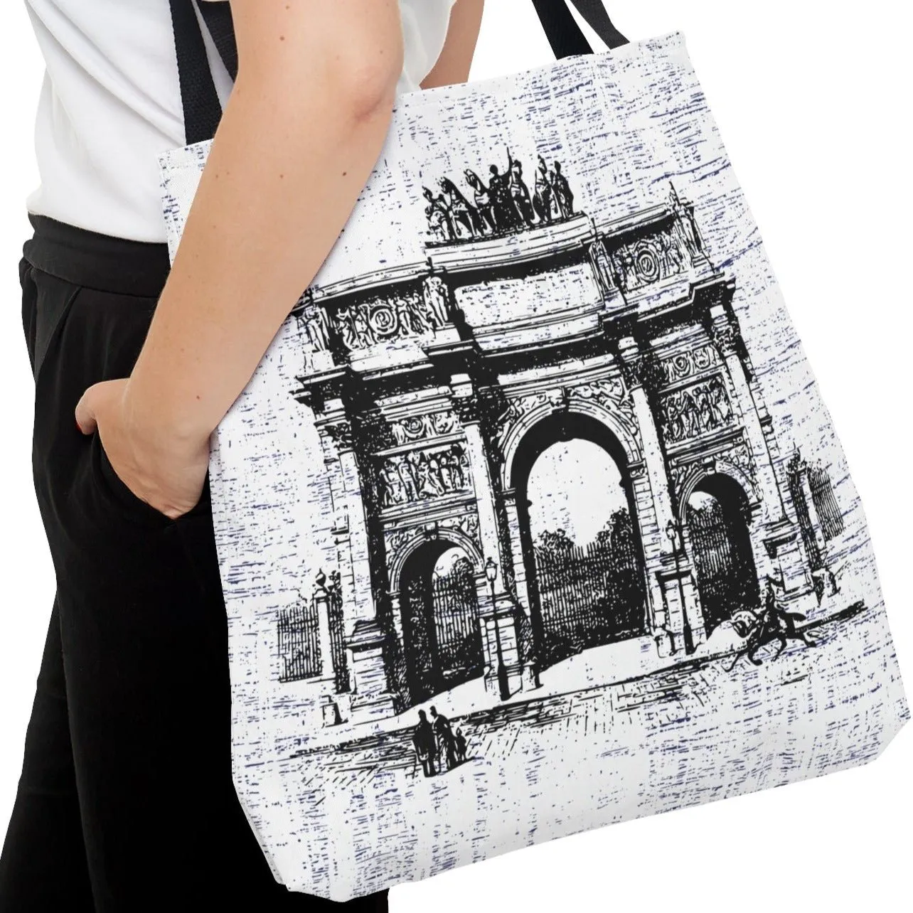 Parisian Arc de Triomphe Sketch Large Tote Bag - Elegant Monochrome Cityscape Design