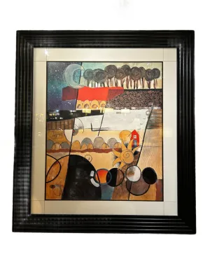 S. Hile, "In a Perfect World" Painting, Framed Wall Art, Signed by Artist