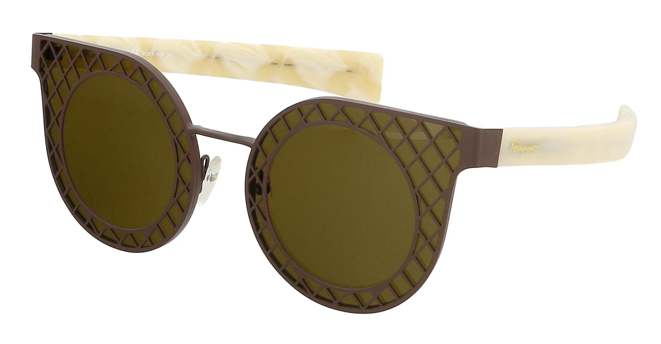 Salvatore Ferragamo SF171S 204 Matte Brown/Ivory Round Sunglasses