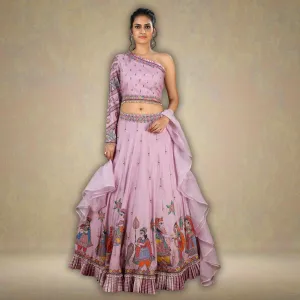 Shuchi Tussar Eri Silk Lehenga Set | Modern Silhouette | Madhubani Art | Hand-Painted