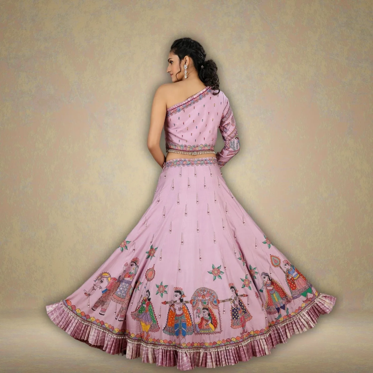 Shuchi Tussar Eri Silk Lehenga Set | Modern Silhouette | Madhubani Art | Hand-Painted